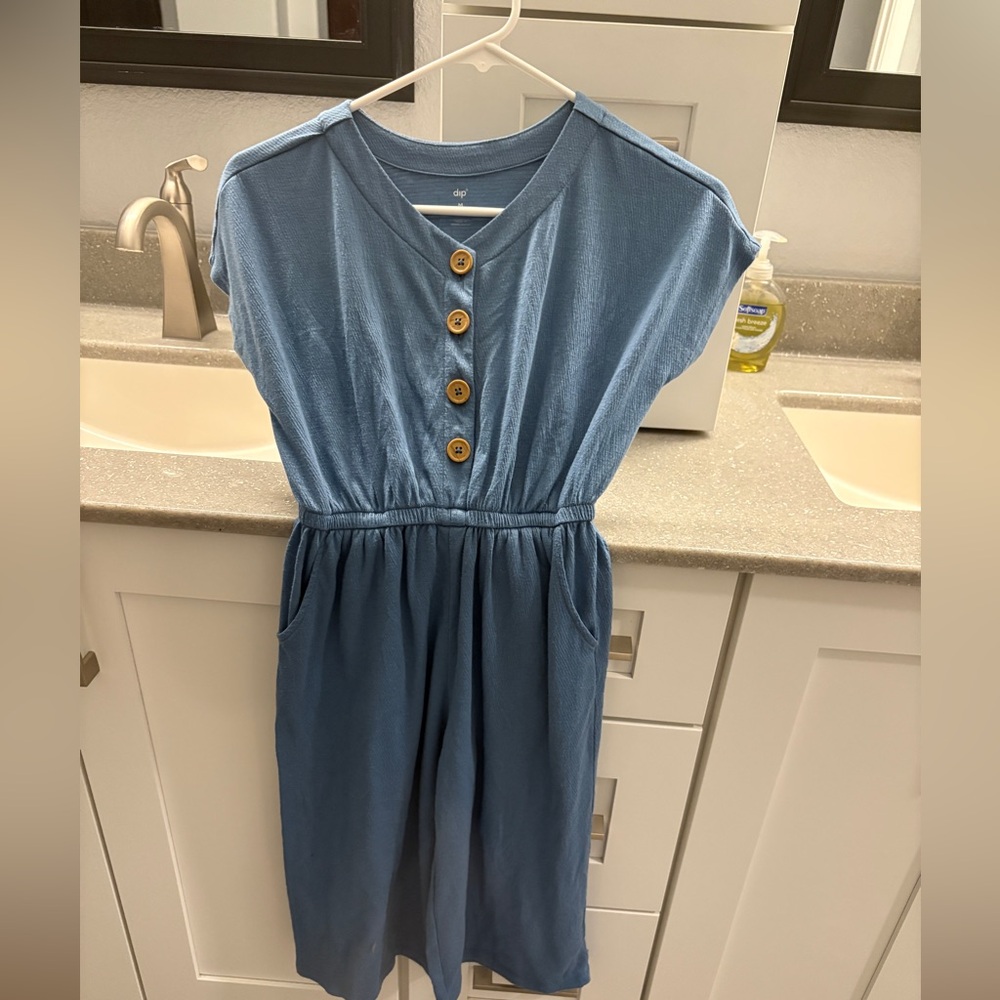 Blue Button-Front Romper